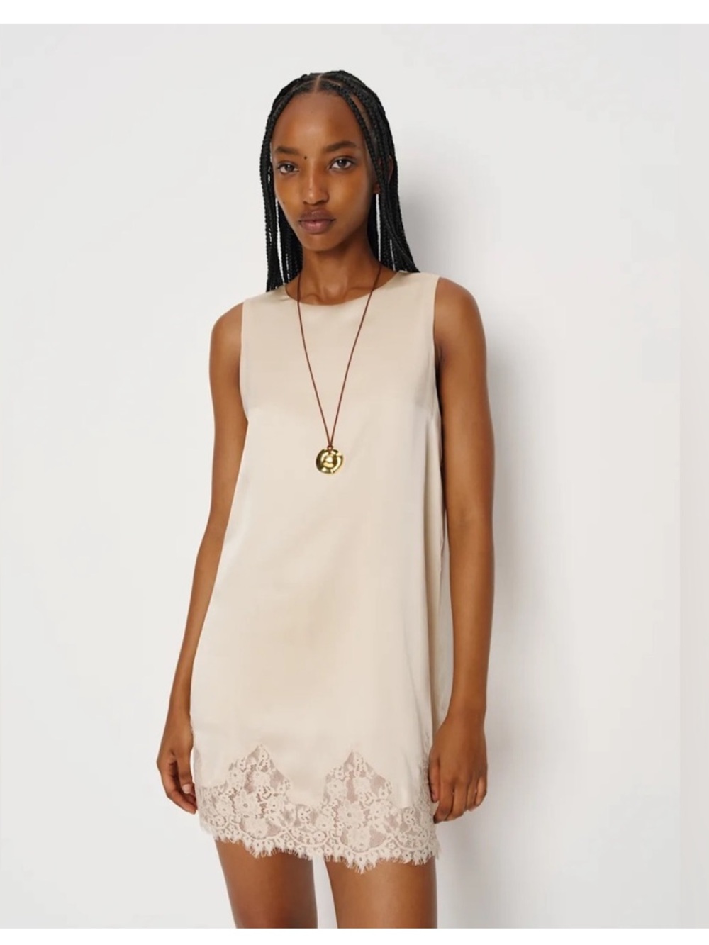 Reformation Jessalyn sleeveless mini silk dress in almond size XS